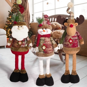 Detailed plush Christmas figurines set with Santa, snowman and reindeer on festive background