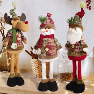 Plush Christmas dolls set featuring Santa, Snowman and Reindeer in red green knit outfits
