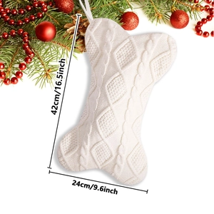 Detailed size specifications for bone-shaped knitted Christmas stockings in ivory