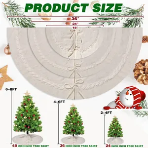Size chart showing 18 to 48 inch knitted Christmas tree skirts for different tree heights