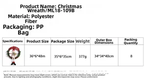 Detaillierte Tabelle mit Maßen und Material des Weihnachts-Schneemann-Kranzes aus Polyester