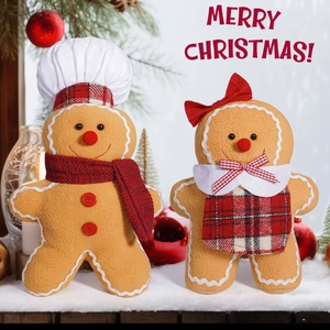Christmas Gingerbread Man Plush Doll Ornament Polyester Festive Party Tabletop Decoration Holiday Home Decor