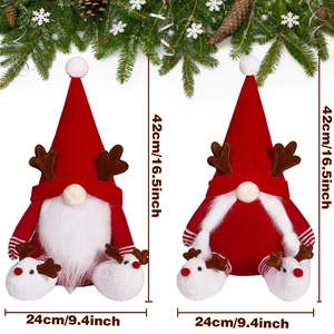 Ensemble de gnomes de Noël assis avec pieds d'élan et bois décoratifs de 42cm