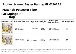 Tableau des tailles détaillé pour les lapins de Pâques de 46cm montrant les spécifications
