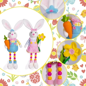 Lot de lapins de Pâques en peluche avec carotte fleur et longues jambes perlées