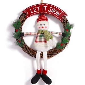 Weihnachtlicher Schneemann-Kranz mit Let It Snow Holzschild für die Haustür