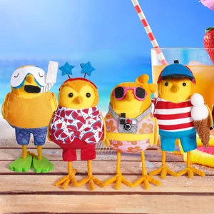 Cute Summer Beach Themed Bird Ornaments Felt Fabric Chick Desktop Decor Wearing Sunglasses Diving Goggles Camera