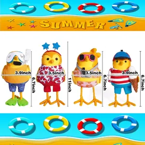 Size chart for cute summer bird figurines including diving and watermelon styles