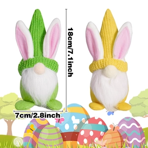 Easter gnome plush dolls in green and yellow with bunny ears, 7.1 inch festive ornaments