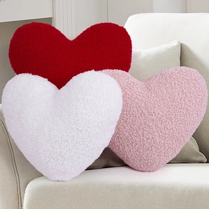 Heart Shaped Plush Pillow Teddy Fleece Soft Decorative Cushion Valentine's Day Romantic Home Decor For Couples