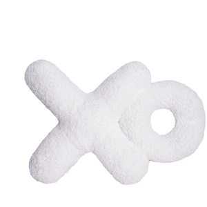 Modern white plush XO shaped decorative throw pillow in soft lamb wool texture for home decor