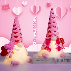 Paire de gnomes lumineux de la Saint-Valentin avec chapeaux cœurs, décoration de 31cm