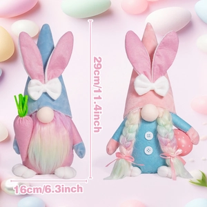 Easter gnome plush set with rabbit ears holding carrot and egg decorations 29cm