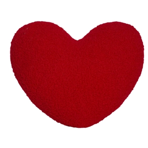 Red heart-shaped decorative pillow made of soft teddy velvet fabric for home sofa