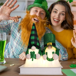 Gnomes lumineux de la Saint-Patrick avec barbes LED et décorations de trèfle