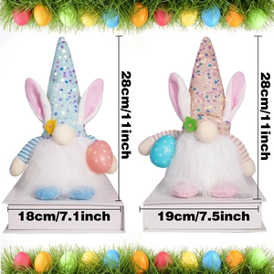 Luminous Easter gnomes plush set with bunny ears and sequins in blue and pink tones