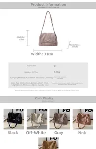 Detailed size specifications and color options chart for large capacity women's tote bag