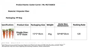 Detailed size and material specifications for polyester Easter carrot party ornaments