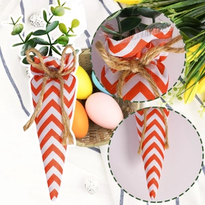 Easter fabric carrot ornament with orange stripes and green leaves for festive home decor