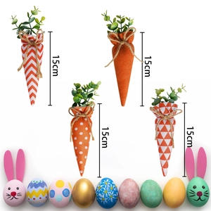 Easter fabric carrot hanging ornaments with orange patterns and decorative eggs