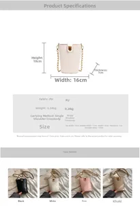 Detailed size specifications and color comparison of the quilted bucket bag with chain strap