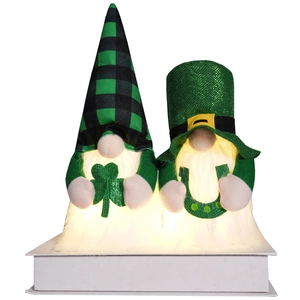 Lot de gnomes lumineux de la Saint-Patrick avec trèfle et fer à cheval doré