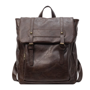 Retro-Rucksack aus dunkelbraunem PU-Leder mit großem Fassungsvermögen und Metallschnallen