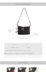 Detailed size parameters of black PU bucket bag with cute white pompom charm
