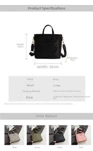 Detailed size chart for nylon bucket bag showing 22cm width and 20cm height specifications