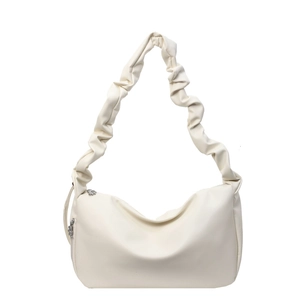 Sac fourre-tout plissé beige minimaliste en similicuir avec détail de zip argenté