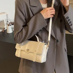 Sac Bandoulière Femme Vintage PU Cuir Rabat Serrure Tournante Dorée Carré Sac À Main Mode Rétro