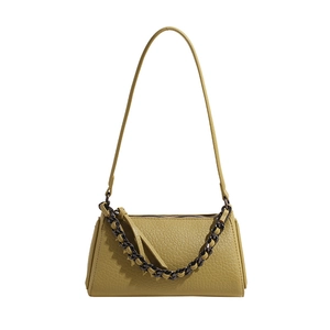 Chic avocado green square crossbody bag with lychee texture and metallic chain detail