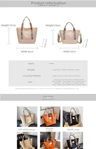 Size chart showing large and small canvas tote bags with detailed measurements