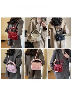 Collage of six versatile bow-accented shoulder bags in various colors with crossbody straps