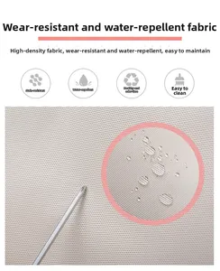 Waterproof Oxford fabric detail showing water droplets and scratch resistance test on beige bag