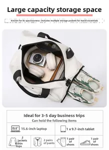 Detailed interior of Oxford travel bag showing shoe compartment and laptop sleeve storage