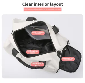Detail view of large travel bag interior with dry-wet separation and shoe compartment