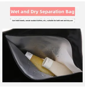 Detail view of dry-wet separation bag with waterproof layer for travel toiletries