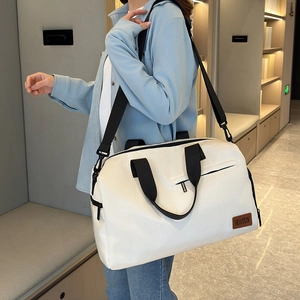 White large capacity Oxford fabric travel bag with black straps for short trips