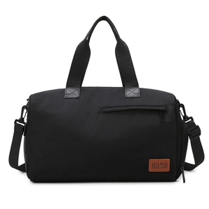Large capacity black Oxford cloth travel bag with adjustable strap and front zip pocket