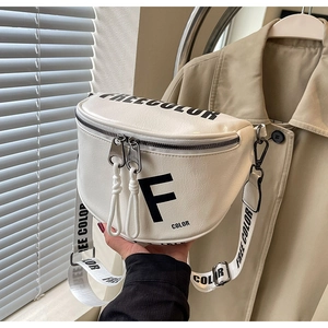 Detail of off-white crescent waist bag with F letter print and wide logo strap