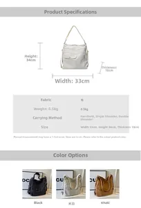 Detailed dimension guide showing 33x34x18cm size and versatile three-way carry modes