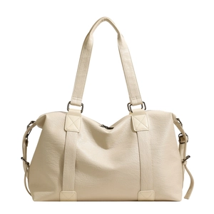 Grand sac cabas minimaliste blanc crème en similicuir texturé avec fermeture éclair et anses