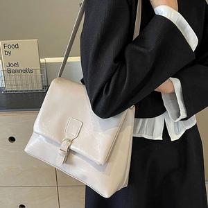 Fashionable beige faux leather tote bag with buckle flap for women's daily commute
