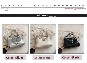 Detailed comparison of silver, white, and black leather handbags with chain straps and scale