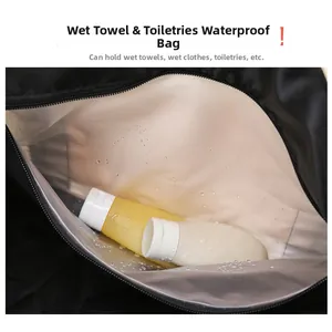 Macro view of waterproof dry-wet separation compartment for oxford travel bag