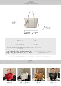 Detailed size chart and specifications for the PU leather tote bag with dimensions