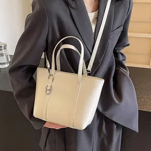Large Capacity Women Tote Bag PU Leather Crossbody Handbag For Commute Office Daily Retro Solid Color Elegant