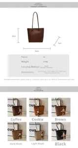 Detailed size specifications and multi-color selection for this large PU leather tote bag