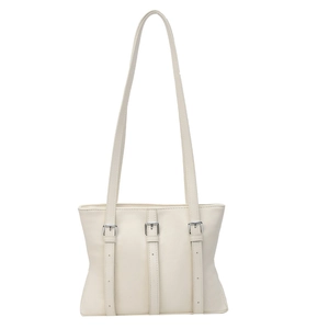 Grand sac cabas blanc cassé avec trois boucles métalliques pour le shopping féminin